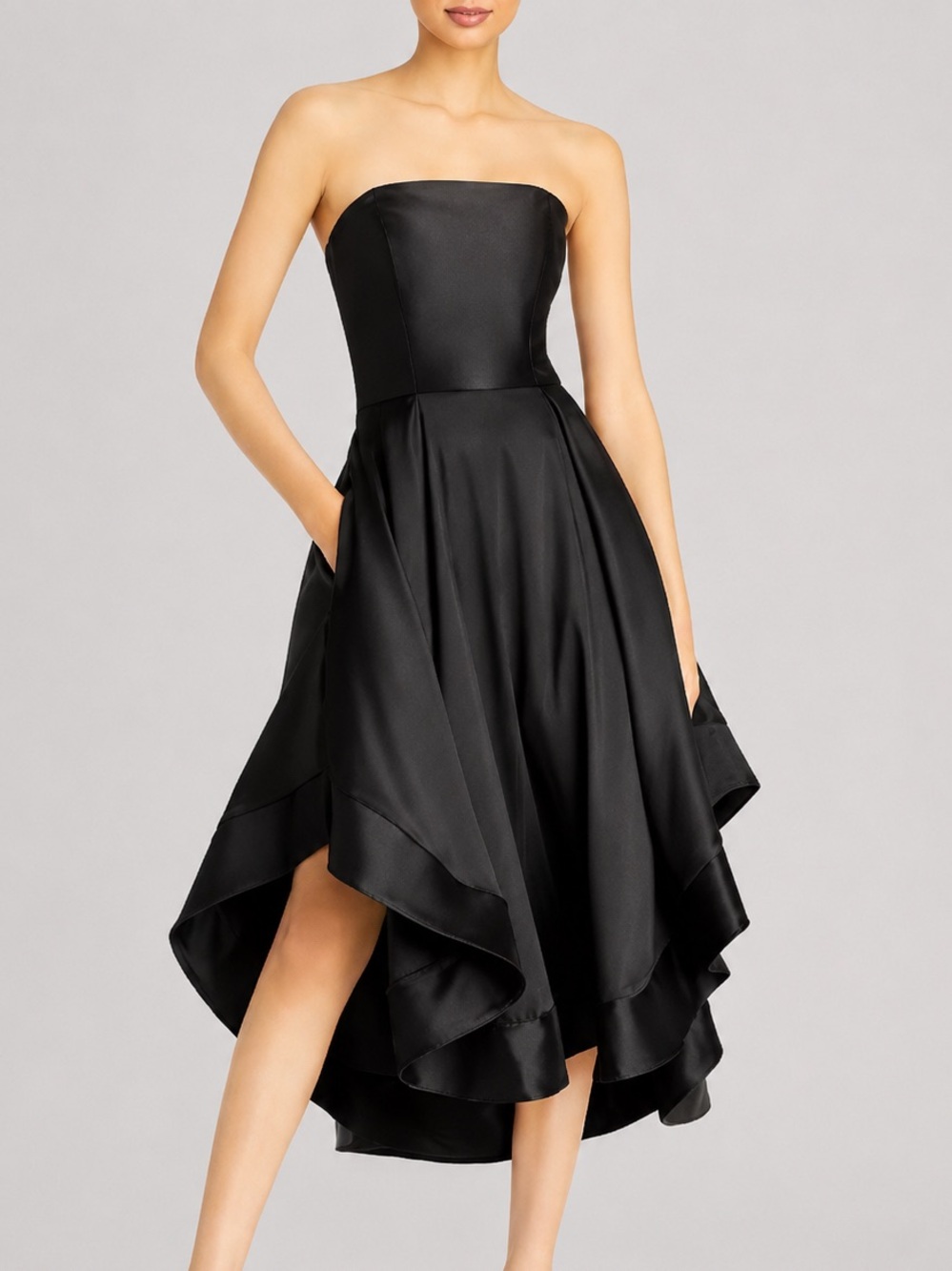 🆕🖤AQUA Formal Black Satin High-Low Evening Dress Spaghetti Straps Size 4 Formal